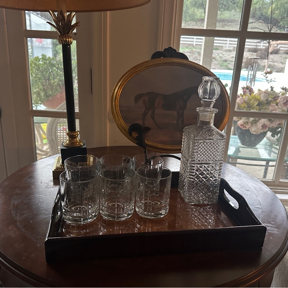 Vintage Glass Decanter and Tumbler Set with tray. Ralph Lauren style - Picture 10 of 11